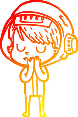 warm gradient line drawing of a cartoon astronaut woman