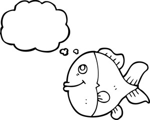 freehand drawn thought bubble cartoon fish