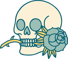 iconic tattoo style image of a skull and rose