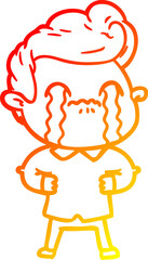 warm gradient line drawing of a cartoon man crying