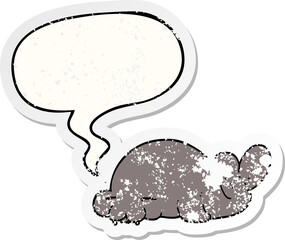 cartoon seal with speech bubble distressed distressed old sticker