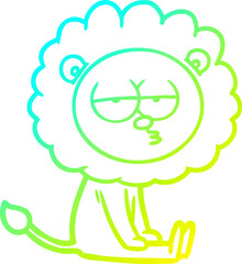 cold gradient line drawing of a cartoon bored lion