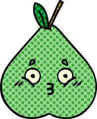 comic book style cartoon of a green pear