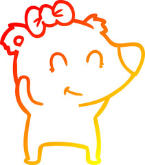 warm gradient line drawing of a female polar bear cartoon