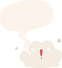 cute cartoon cloud with speech bubble in retro style