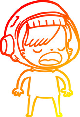 warm gradient line drawing of a cartoon astronaut woman explaining