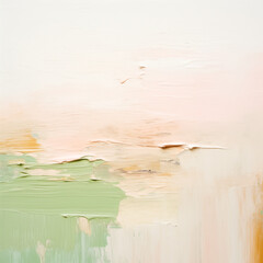 Close-up of a textured painting with strokes of pastel oil paint, creating a soft, tactile surface...