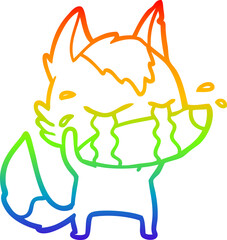rainbow gradient line drawing of a cartoon crying wolf