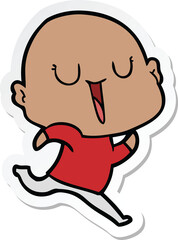 sticker of a happy cartoon bald man
