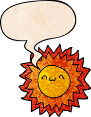 cartoon sun with speech bubble in retro texture style