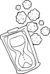 freehand drawn black and white cartoon old hourglass