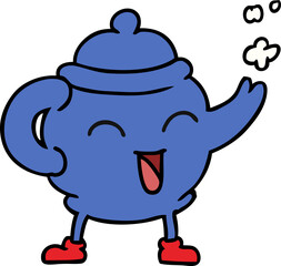 hand drawn cartoon doodle of a blue tea pot