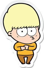 sticker of a nervous cartoon boy