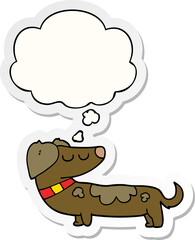 cartoon dog with thought bubble as a printed sticker