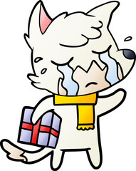 crying christmas fox cartoon