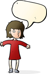 cartoon nervous woman with speech bubble