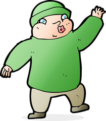 cartoon man in hat waving