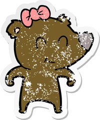 distressed sticker of a female bear cartoon