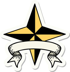tattoo style sticker with banner of a star