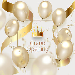 Grand opening card design with gold ribbon with confetti