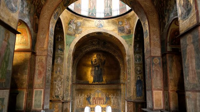 Inside the Saint Sophia Cathedral, architectural monument of Kievan Rus', a world-famous Catholic church in Kyiv City, Ukraine. UNESCO World Heritage