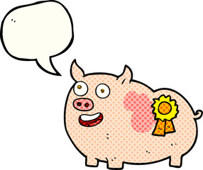Naklejka premium freehand drawn comic book speech bubble cartoon prize winning pig