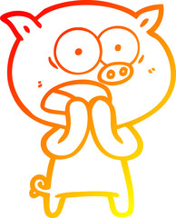 warm gradient line drawing of a cartoon pig shouting