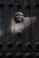 Old wooden door and vintage door knocker