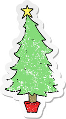 distressed sticker of a cartoon christmas tree