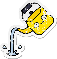 distressed sticker of a cute cartoon pouring kettle