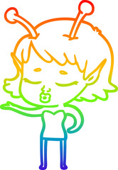 rainbow gradient line drawing of a cute alien girl cartoon