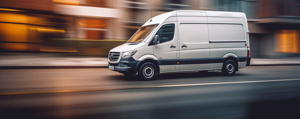 delivery van on the road with motion blur background, business concept