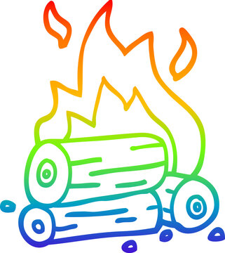 recommend clip art: rainbow gradient line drawing of a cartoon burning logs