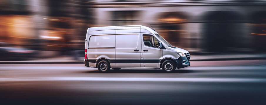 White Delivery Van On The Road In Motion Blur