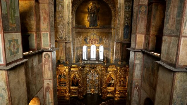 Interior of Saint Sophia Cathedral, architectural monument of Kievan Rus', a world-famous Catholic church in Kyiv City, Ukraine. UNESCO World Heritage