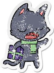 distressed sticker of a talking cat cartoon