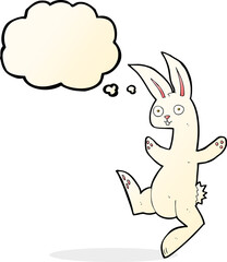 funny cartoon white rabbit with thought bubble