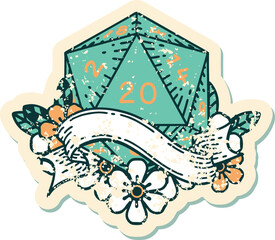 Retro Tattoo Style natural twenty D20 dice roll