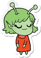 sticker of a smiling alien girl cartoon