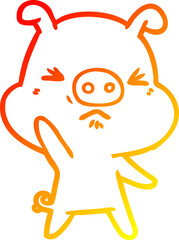 Obraz premium warm gradient line drawing of a cartoon angry pig