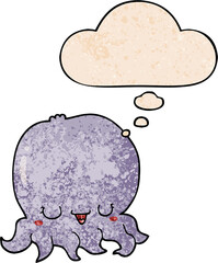 cartoon jellyfish with thought bubble in grunge texture style