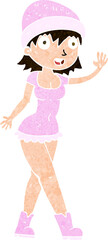 cartoon pretty girl in hat waving