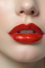 Fototapeta premium Woman gloss glossy skin passion facial sensual glamour luxury lips smooth kiss mouth smile