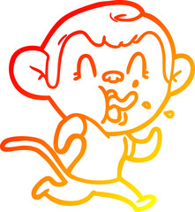warm gradient line drawing of a crazy cartoon monkey running