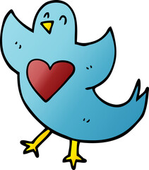 cartoon doodle bird with heart