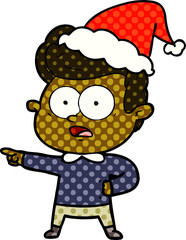 hand drawn comic book style illustration of a staring man wearing santa hat