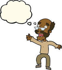 cartoon frightened old man with thought bubble