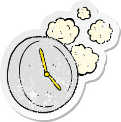 retro distressed sticker of a cartoon ticking clock