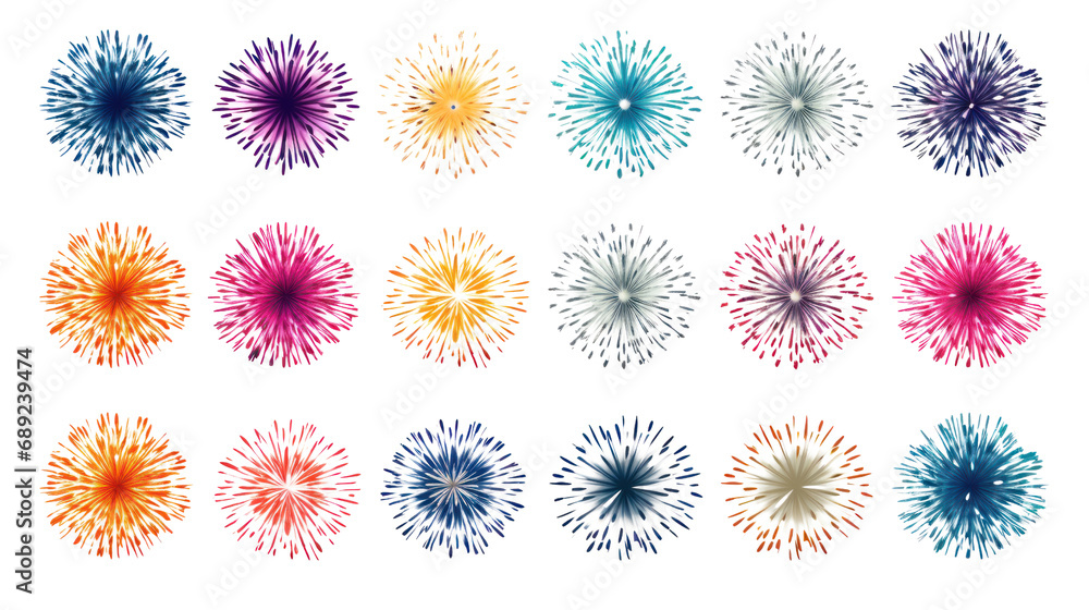 Aufkleber set of vector fireworks isolated on transparent background, png file.