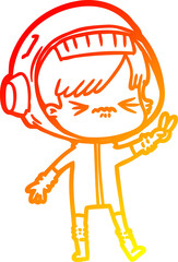 warm gradient line drawing of a cartoon astronaut woman